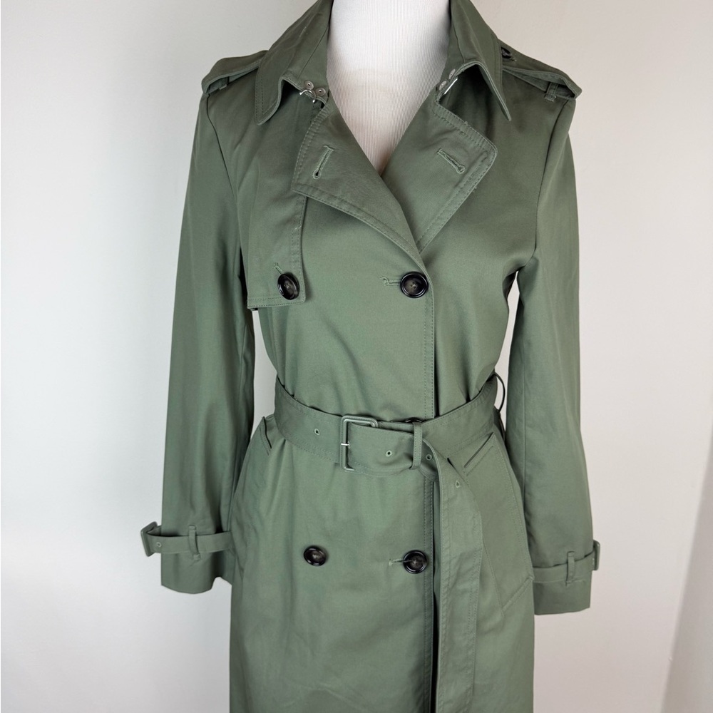 NWT Mango Classic Trench Coat with Belt Green Cotton Size S - Picture 10 of 13